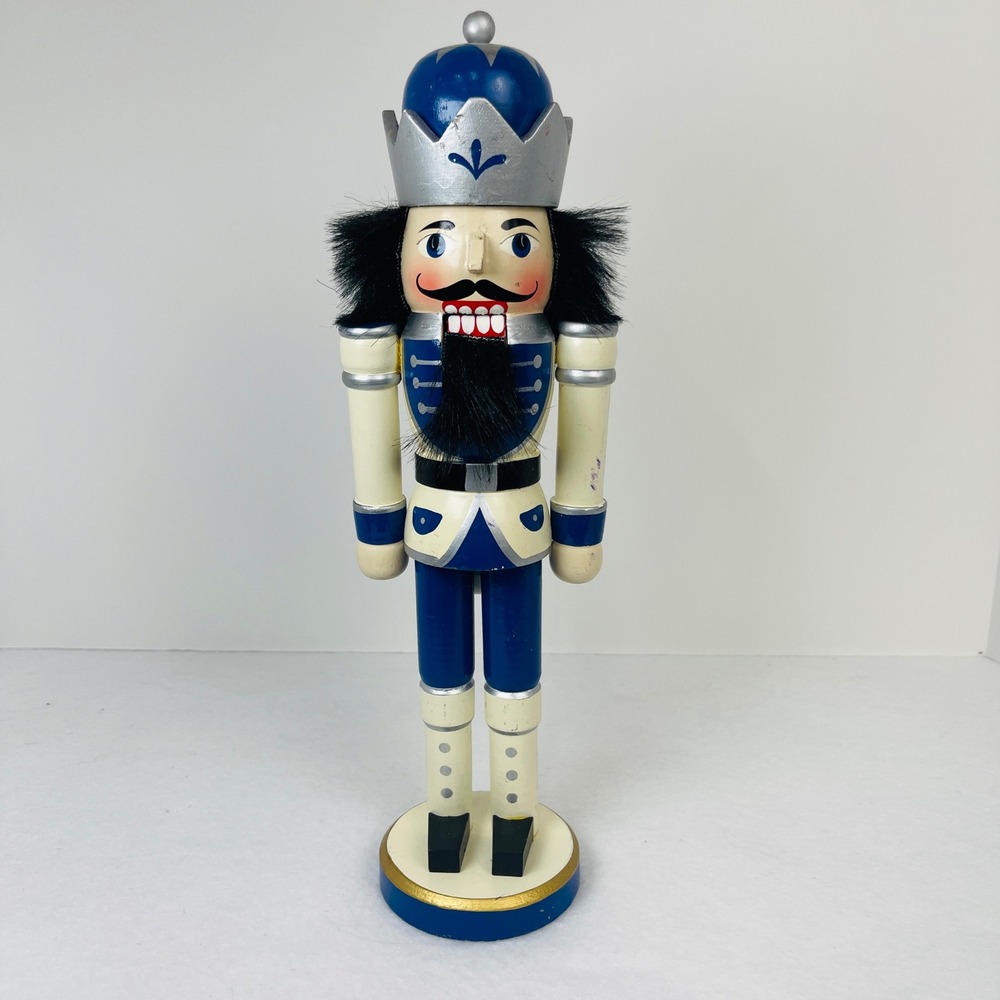 Blue‎ and Silver Wooden Nutcracker King Christmas Holiday Decor 12 Inch